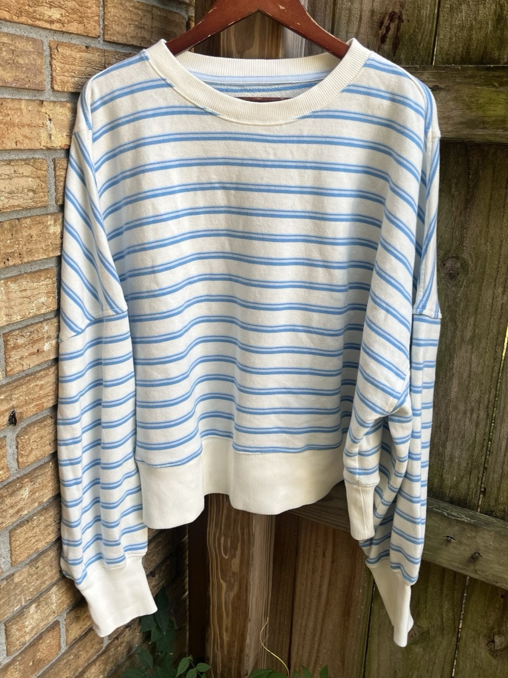 Aerie Striped Pullover Sweatshirt in White & Blue